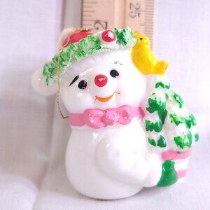 Vintage Porceline Spaghetti Trim Snowman Christmas Tree Ornament